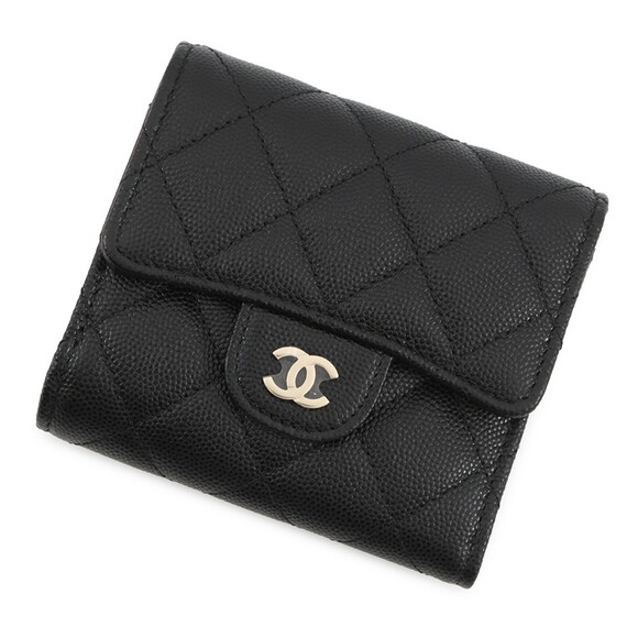 CHANEL Handbags - CHANEL Authentic Black Caviar Leather Logo Wallet